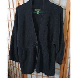 Mountain Lake Black Cardigan XL Button Front Cotton Blend Open Knit Sweater Vtg
